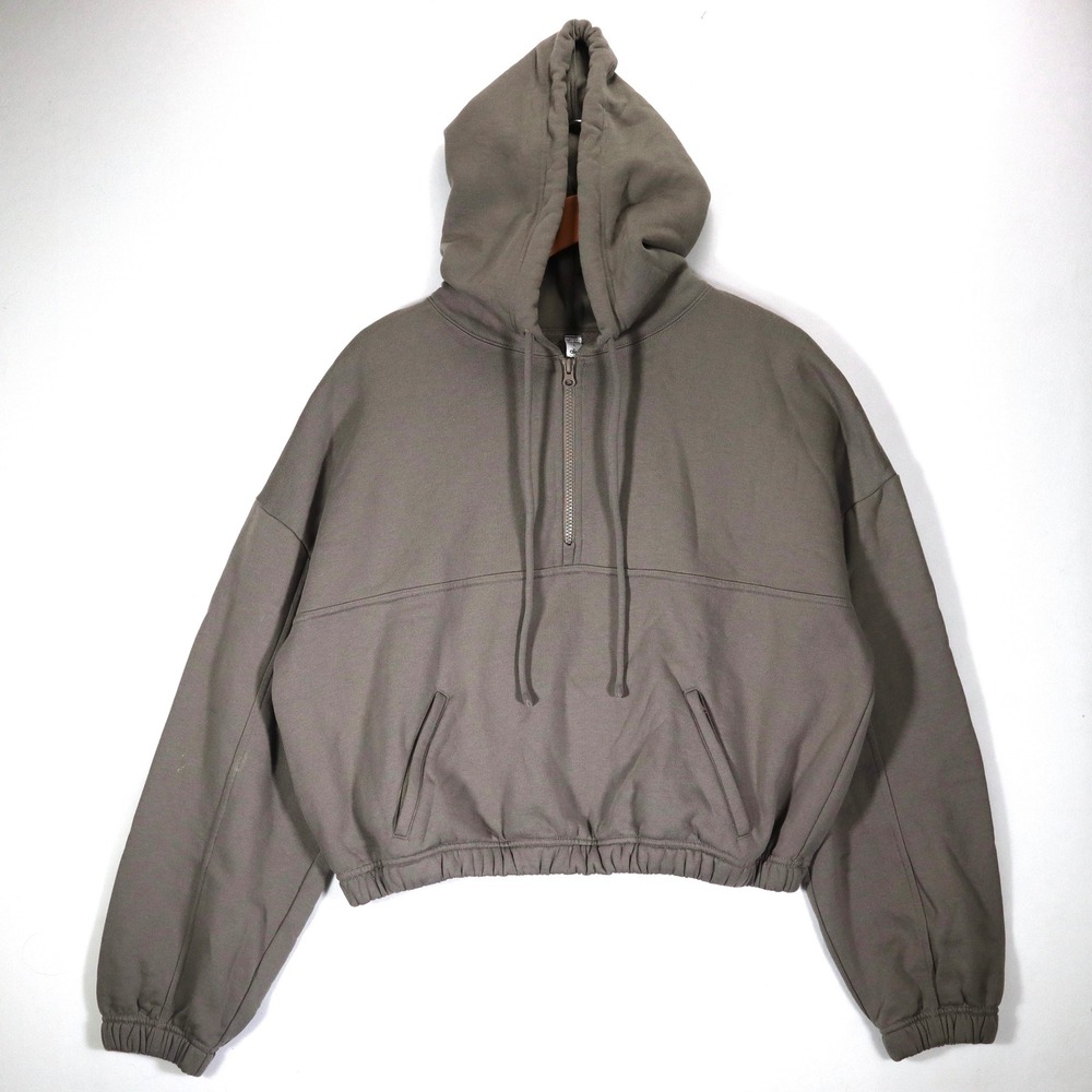 Alo Yoga Hoodie Women Large Brown Half Zip Cropped Fleece Sweatshirt Athleisure